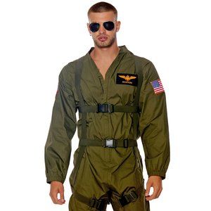 Fighter Pilot Costume Jumpsuit Harness and Aviators Set